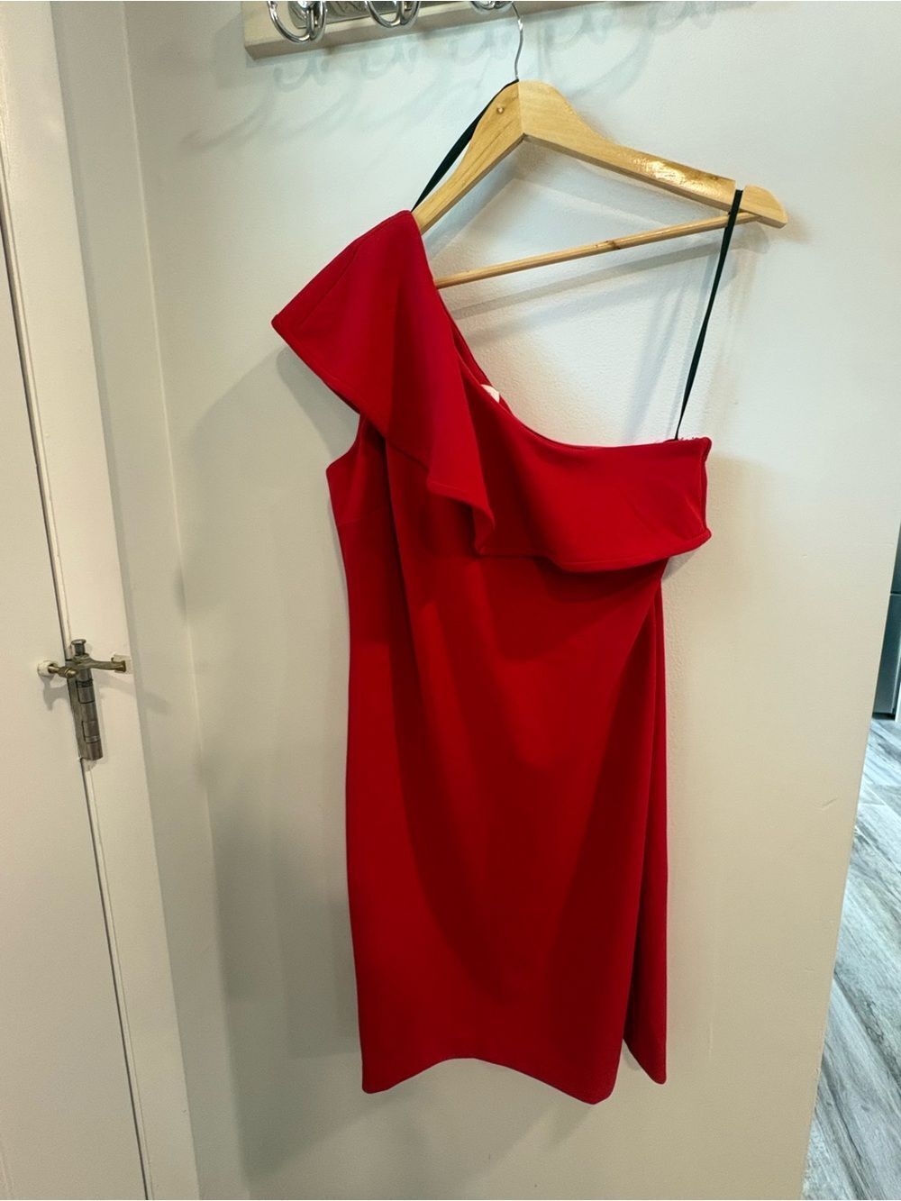 Calvin Klein Scarlet One-Shoulder Ruffle Cocktail Dress